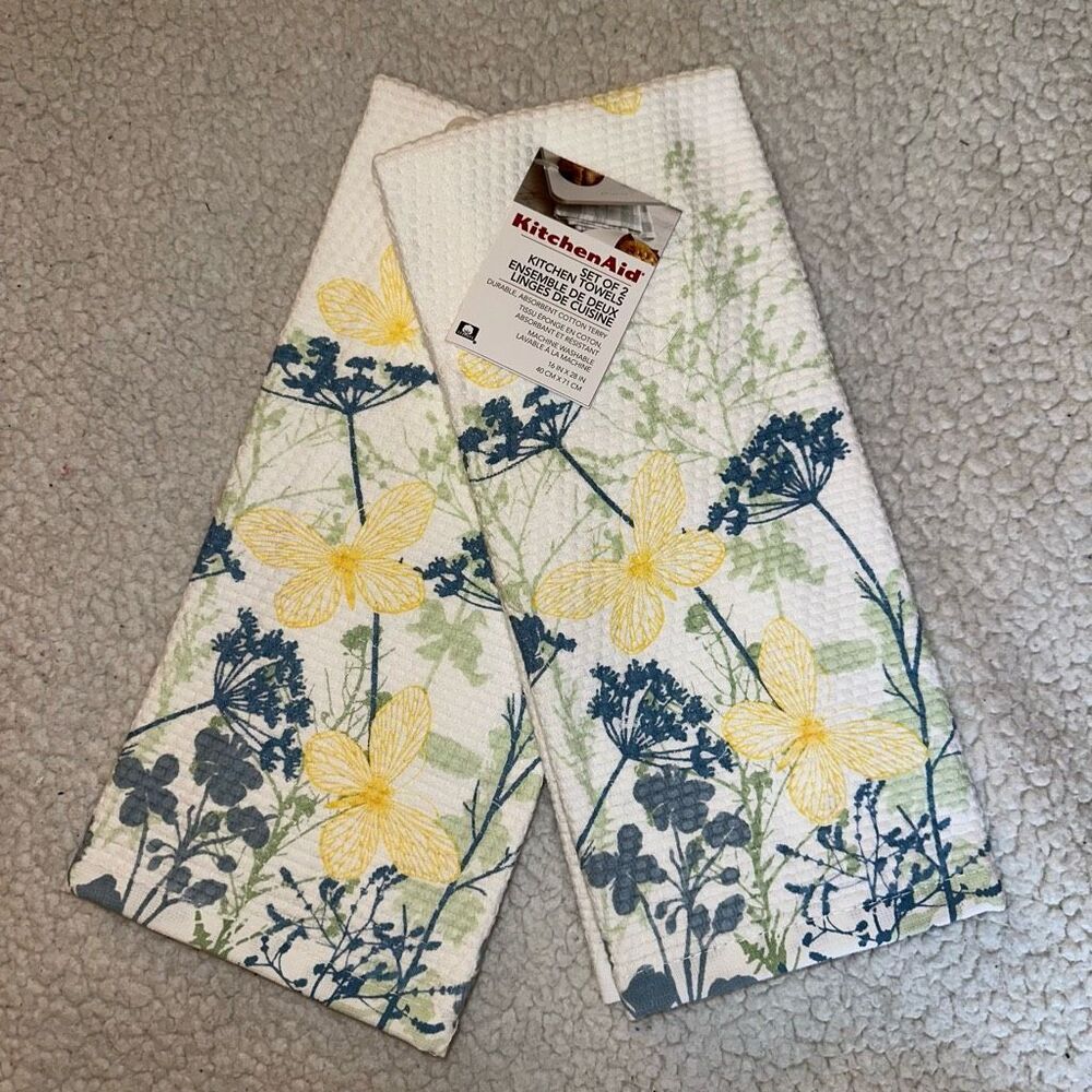 KitchenAid Springtime Floral Butterfly Dish Towels Set of 2 NWT